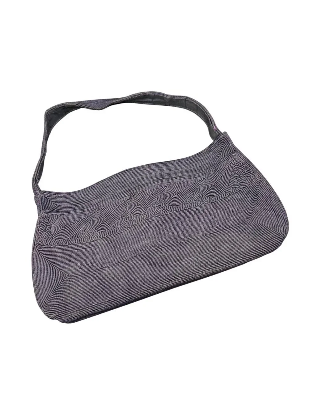 Vintage Black Corde Handbag 1940s USA Purse Swirl Mid Century Fashion Accessory